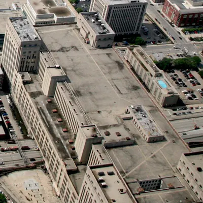 Old Chicago Main Post Office viewed from the Willis Tower in 2010